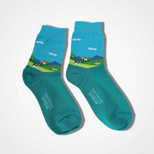 Dairy Cows Socks Green