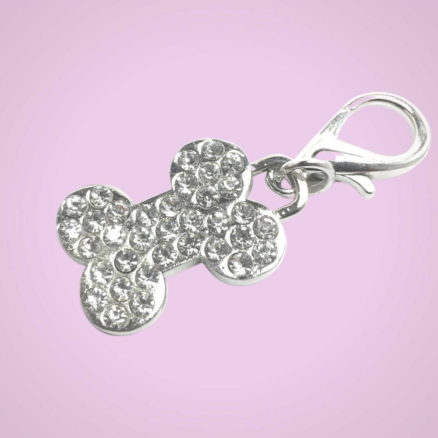 Dog Bone Pet Collar Tag Silver Rhinestone