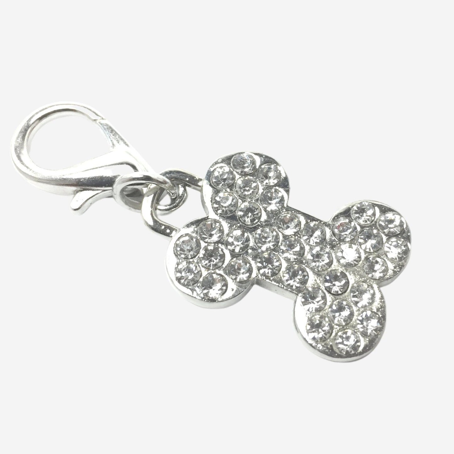 Dog Bone Pet Collar Tag Silver Rhinestone