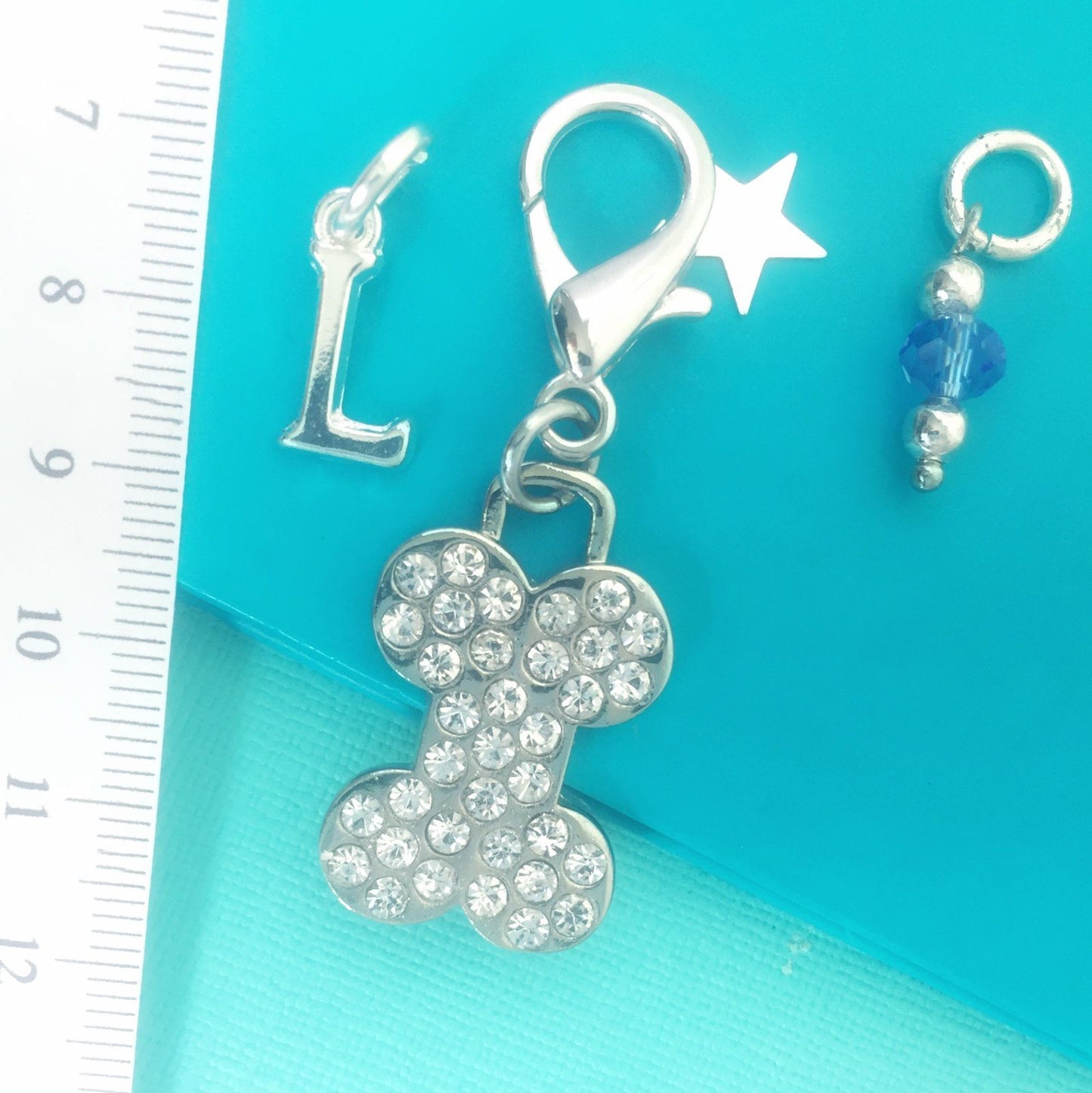 Dog Bone Pet Collar Tag Silver Rhinestone