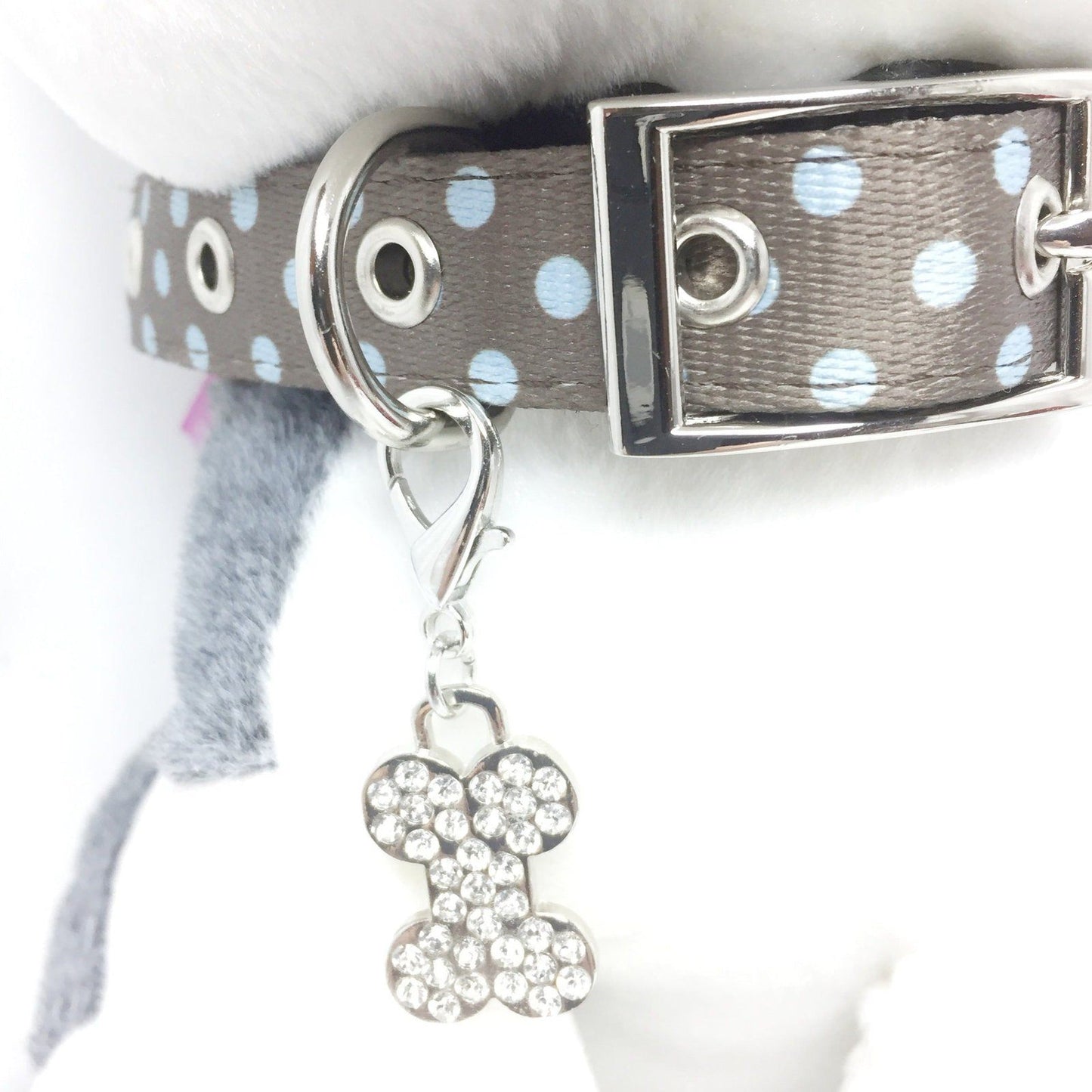 Dog Bone Pet Collar Tag Silver Rhinestone