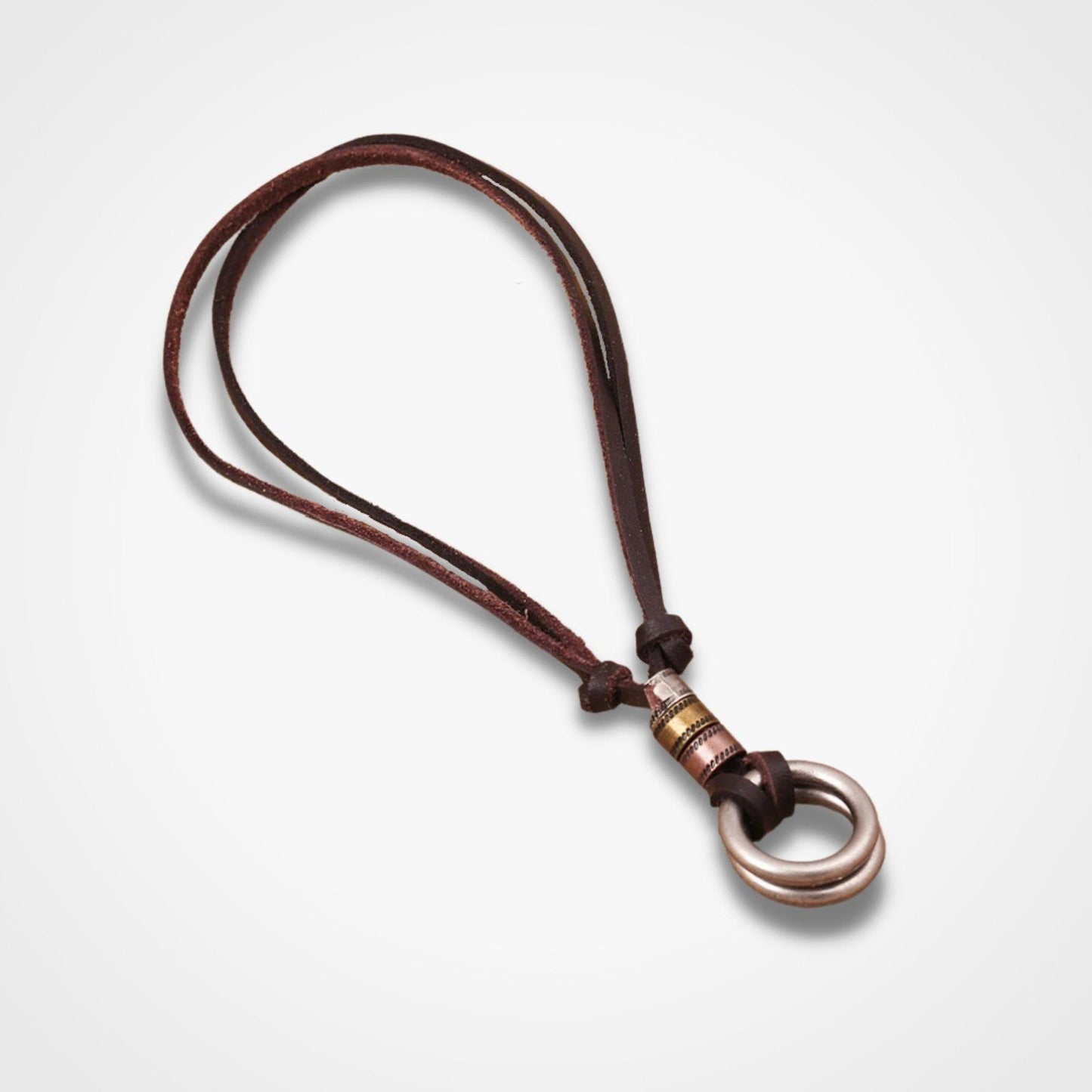 Double Ring Vintage Leather Pull Tie Men Necklace