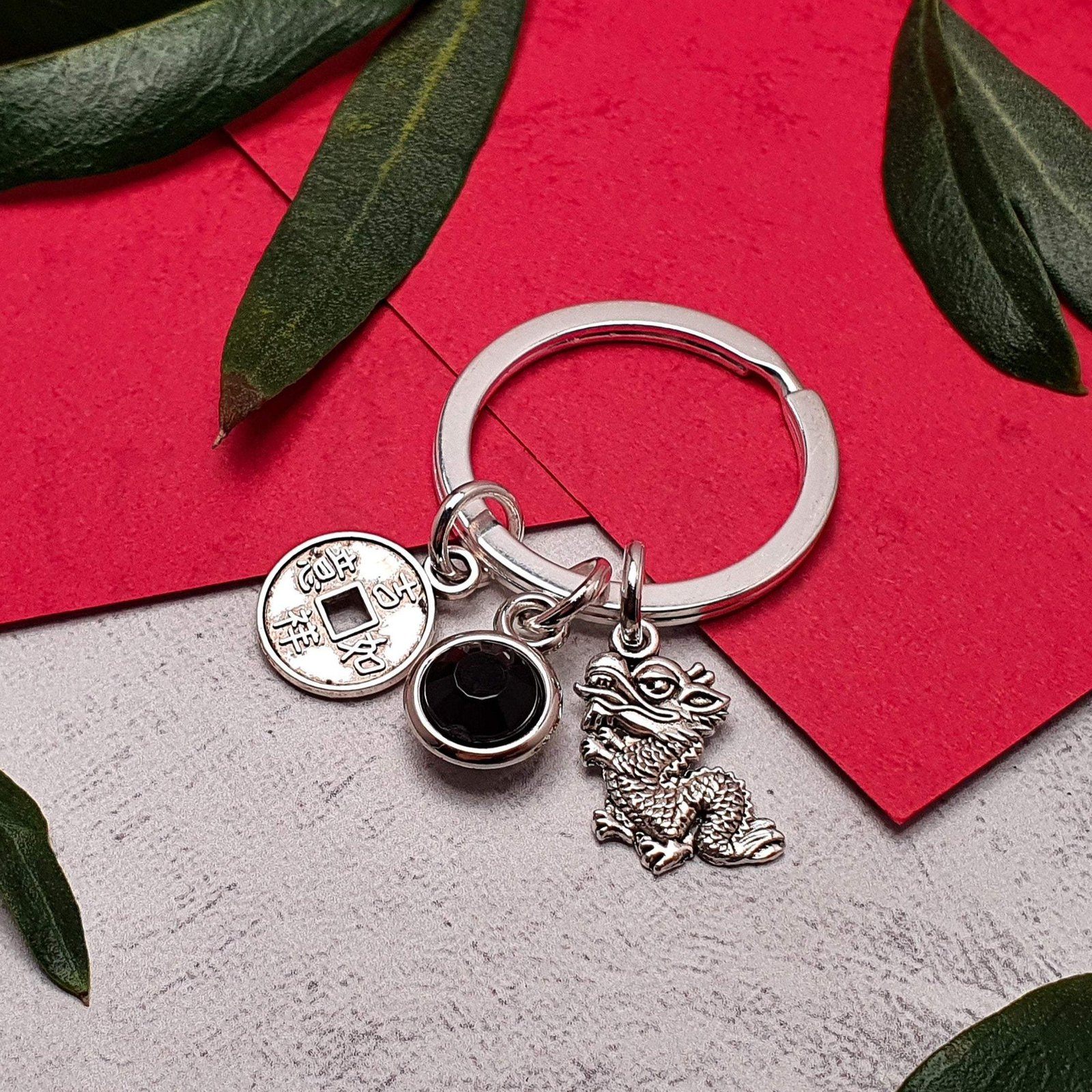Dragon Good Luck Coin Keyring Silver