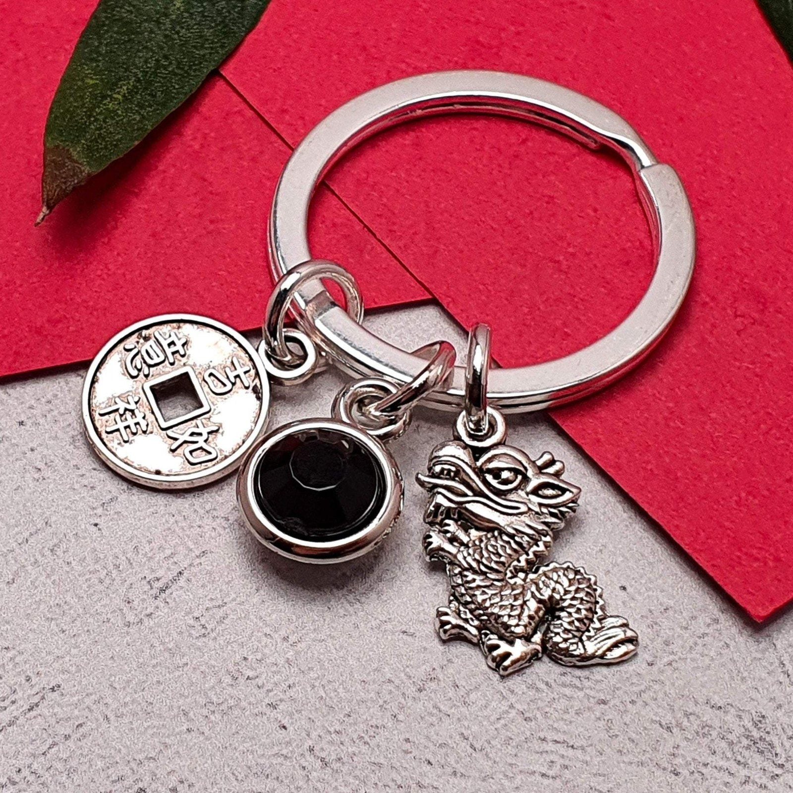 Dragon Good Luck Coin Keyring Silver