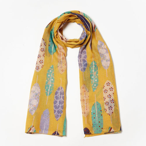 Feather Print Scarf Mustard