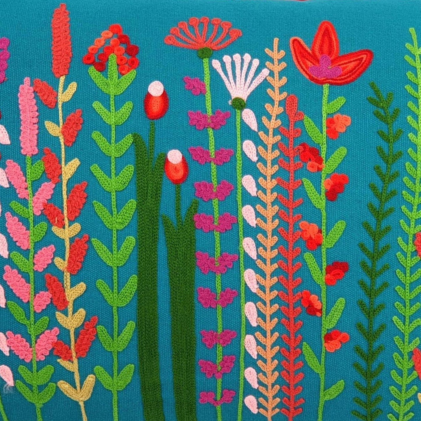 Floral embroidered Cushion Cover Teal