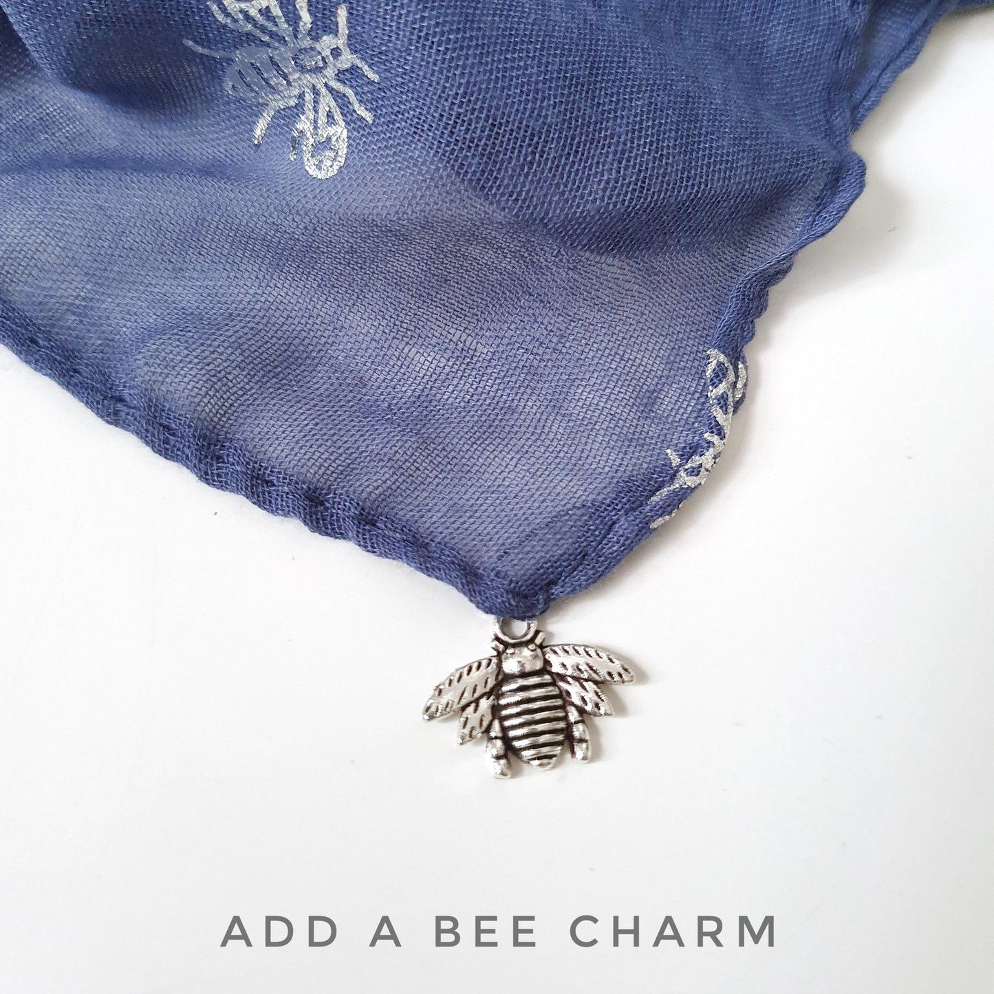Foil Bee Scarf Denim Silver