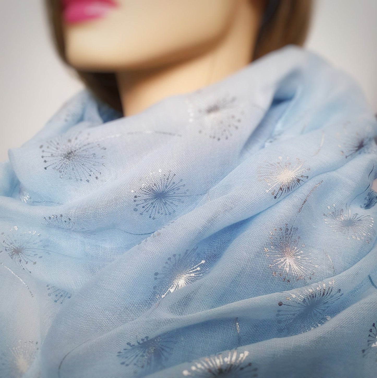 Foiled Dandelion Scarf Light Blue Silver