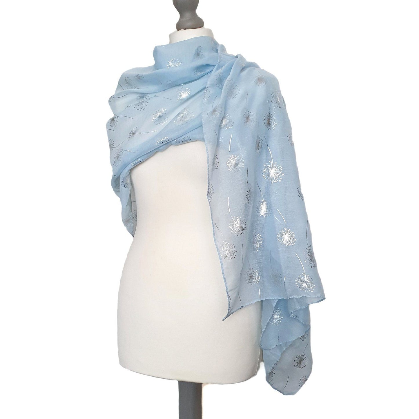 Foiled Dandelion Scarf Light Blue Silver