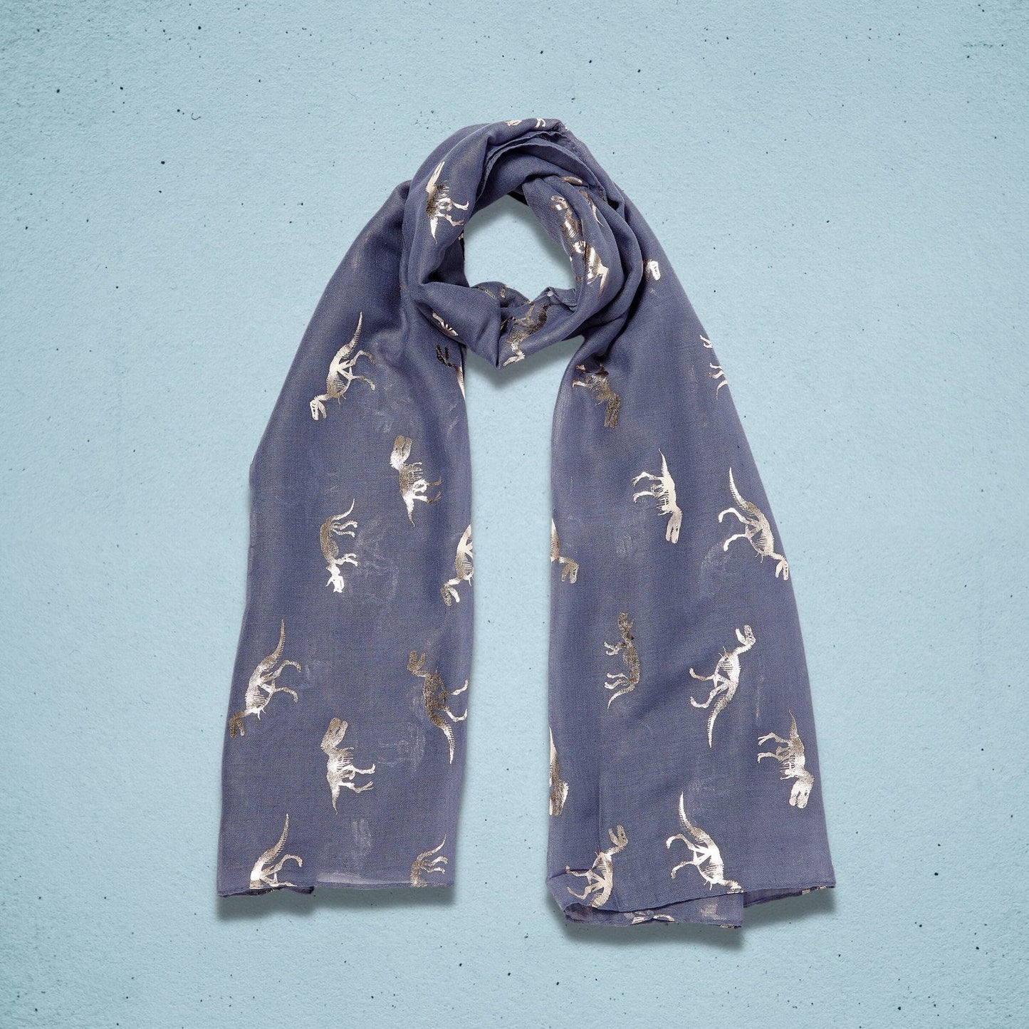 Foiled Dinosaur Scarf Rose Gold Blue