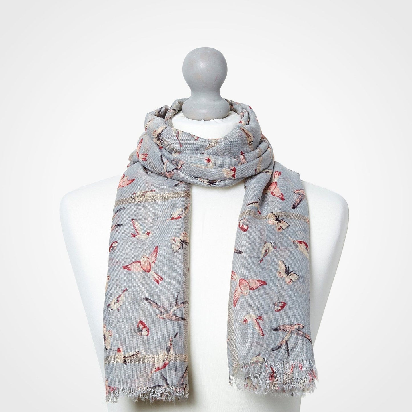 Grey Bird Butterfly Scarf