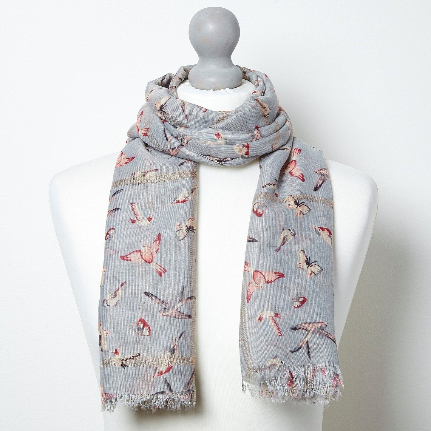 Grey Bird Butterfly Scarf