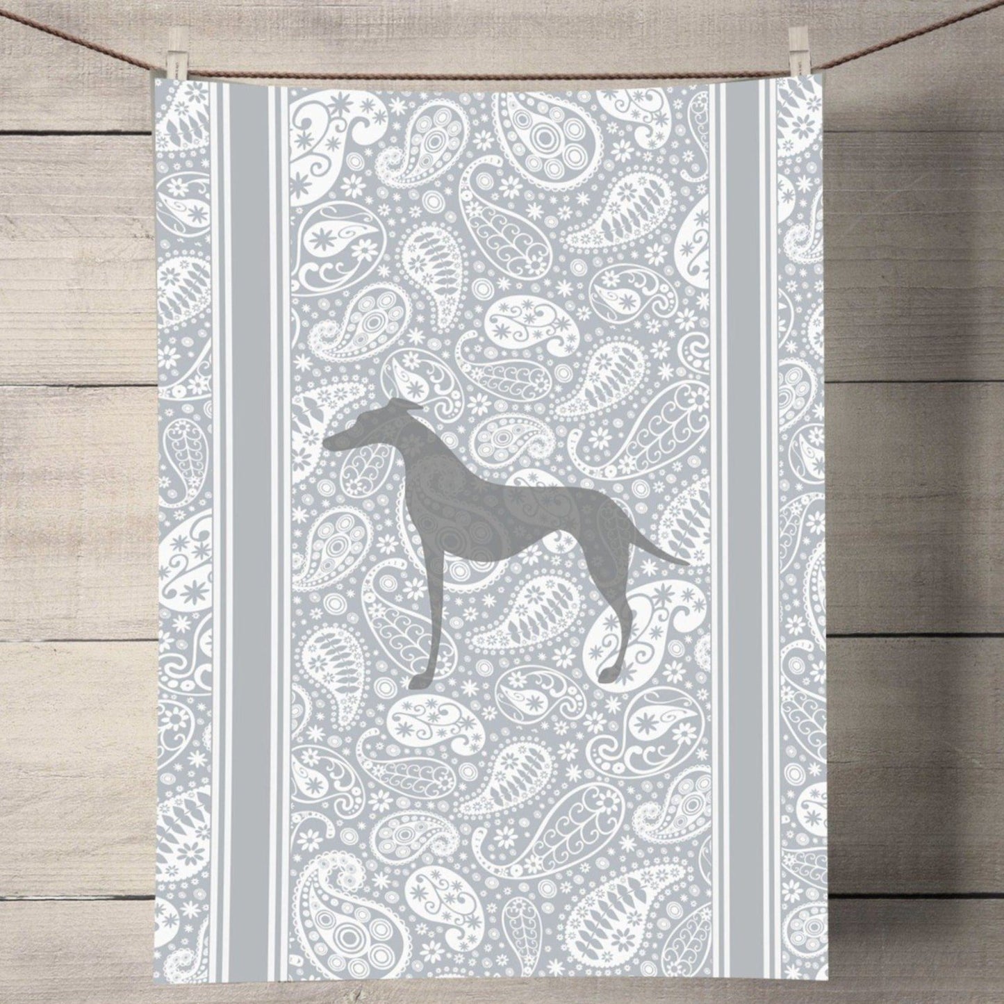 Greyhound Paisley Tea Towel Grey
