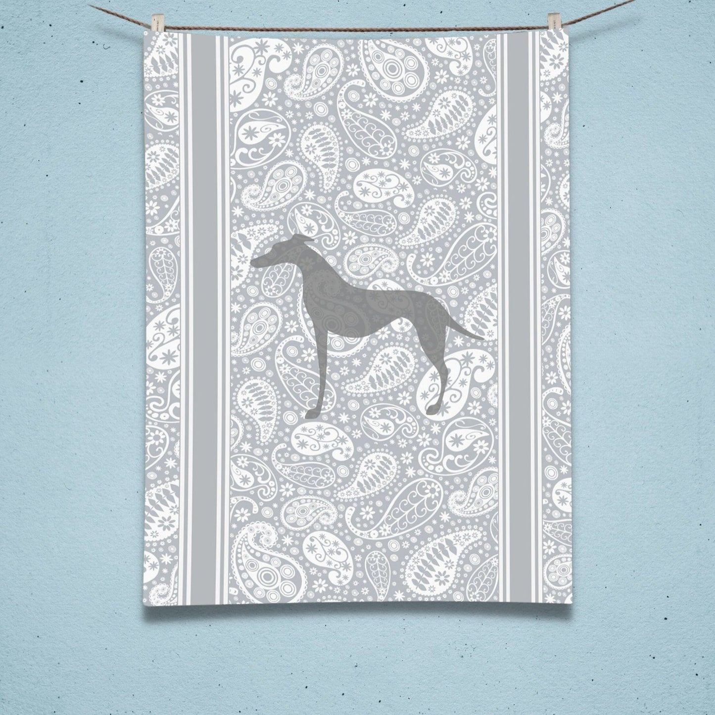 Greyhound Paisley Tea Towel Grey