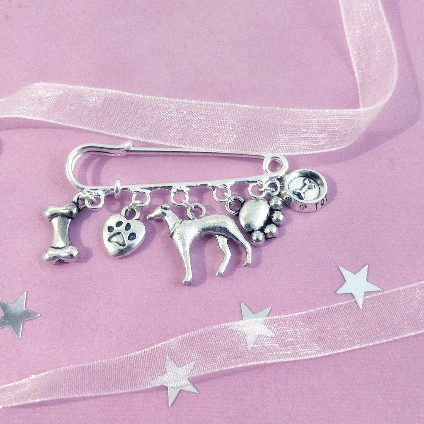 Greyhound Whippet Brooch Silver