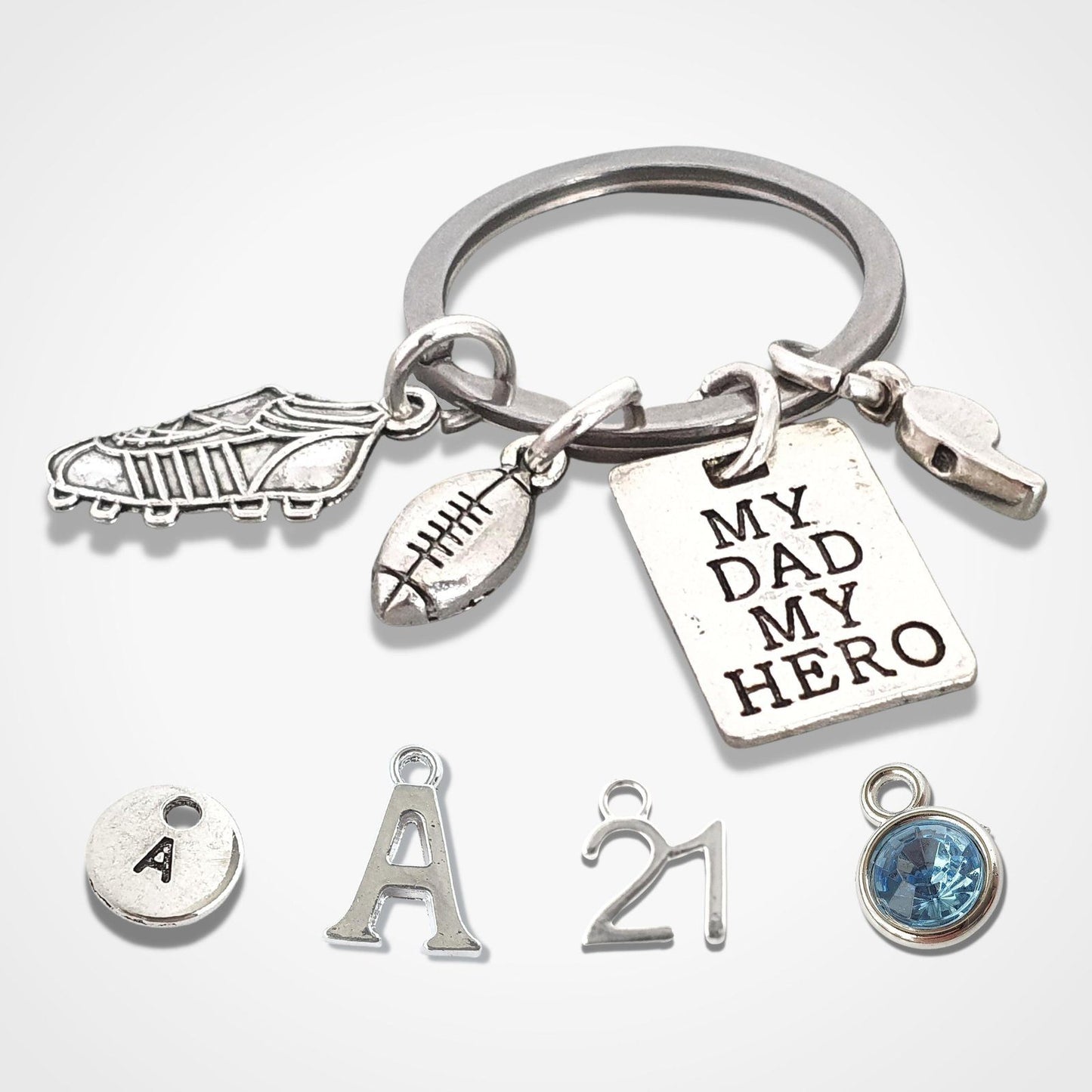 Hero Dad Rugby Keyring Silver