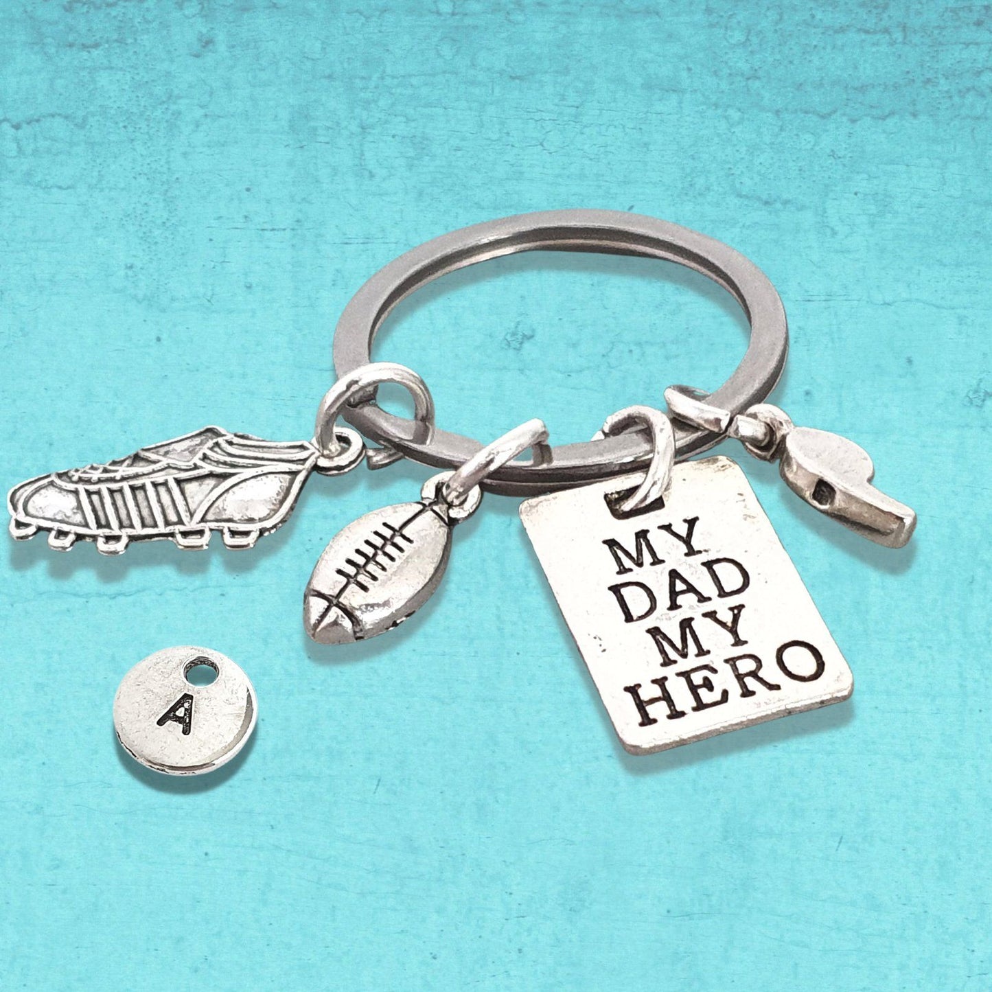 Hero Dad Rugby Keyring Silver