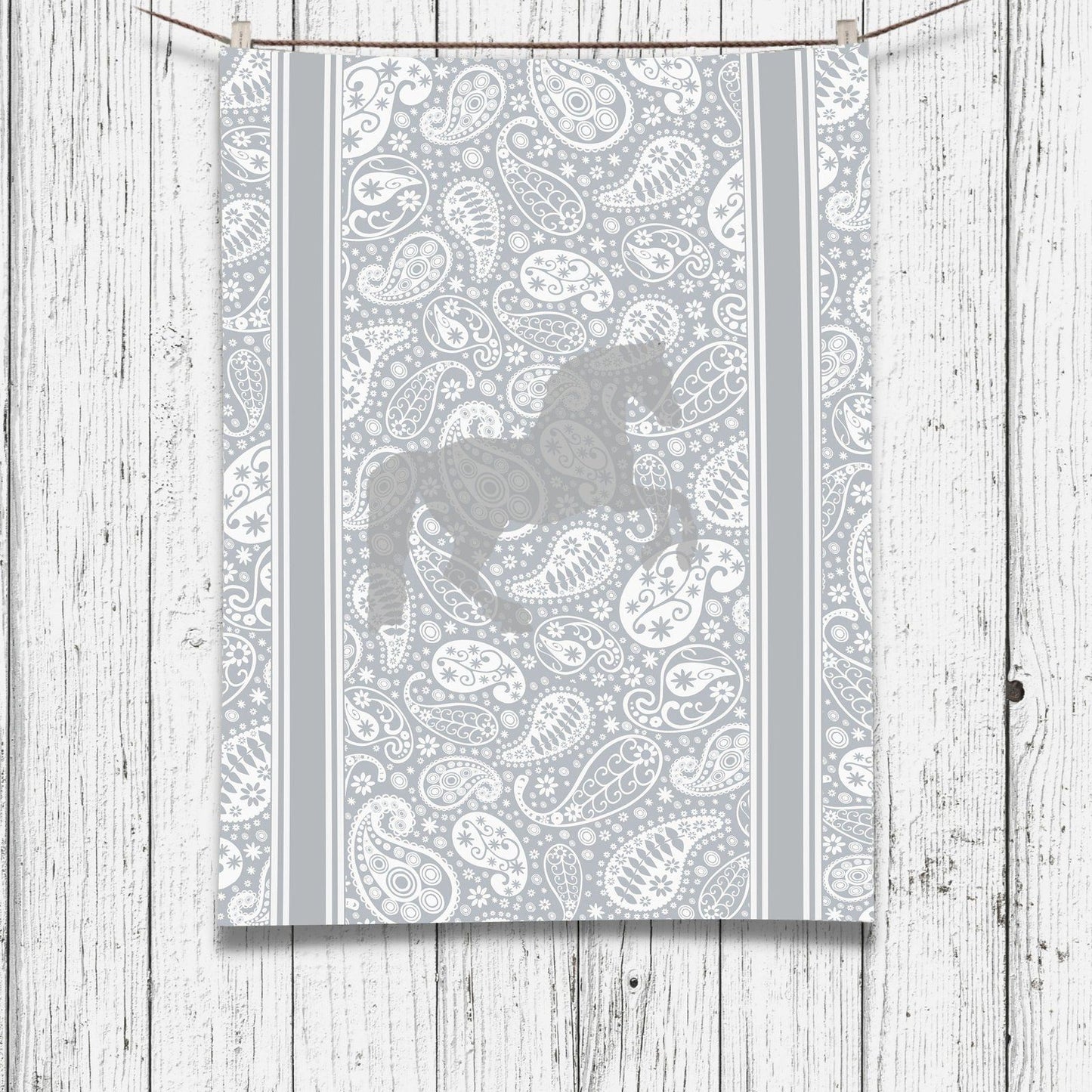Horse Paisley Tea Towel Grey