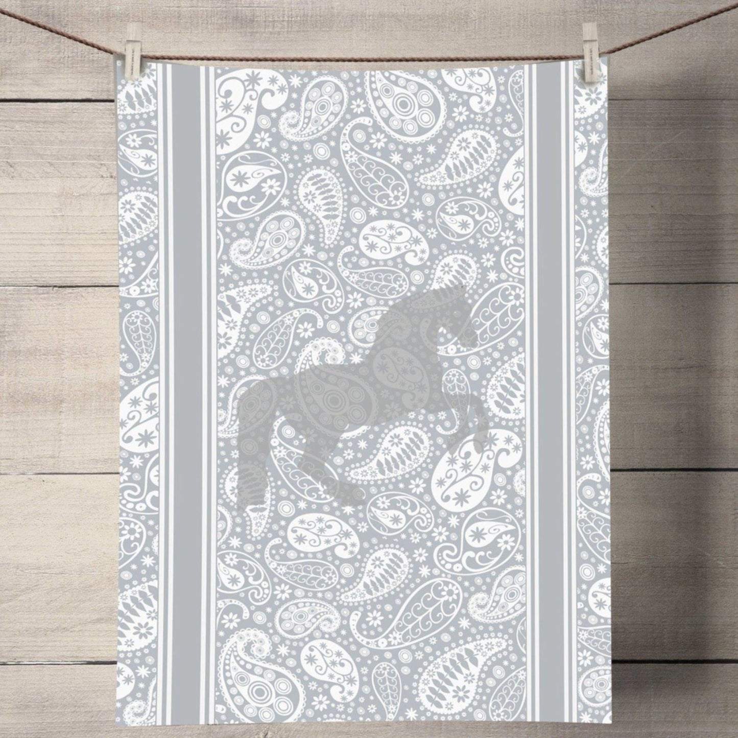 Horse Paisley Tea Towel Grey
