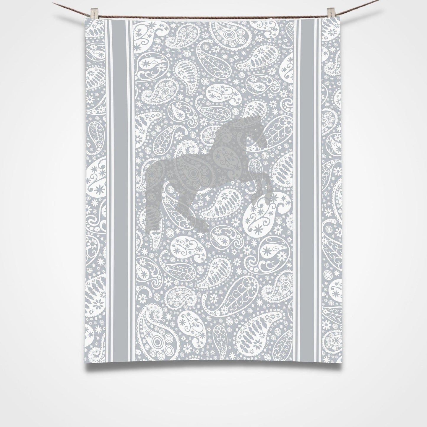 Horse Paisley Tea Towel Grey
