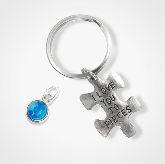 Jigsaw Love Pieces Keyring Silver