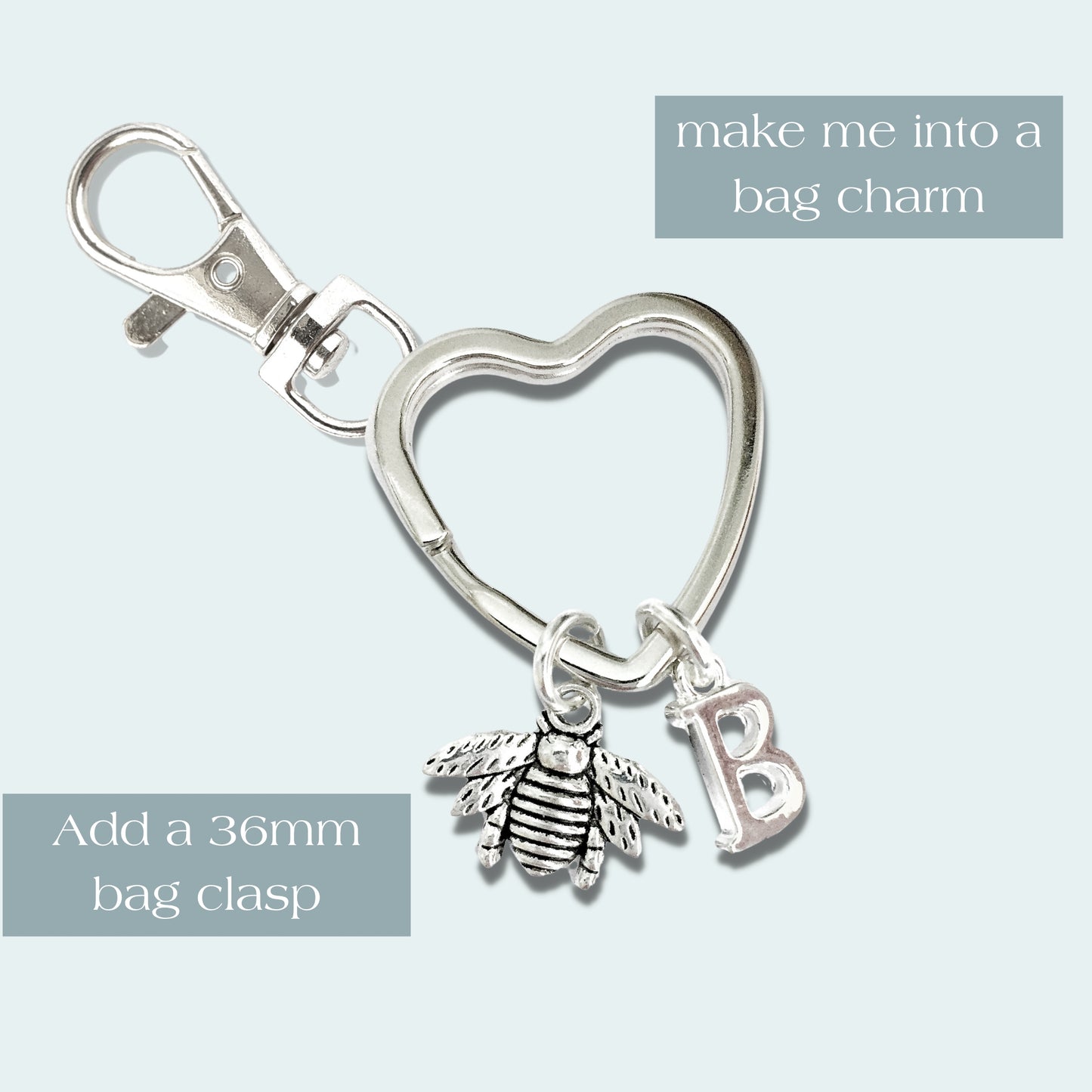 Personalised Honeybee Keyring - Silver