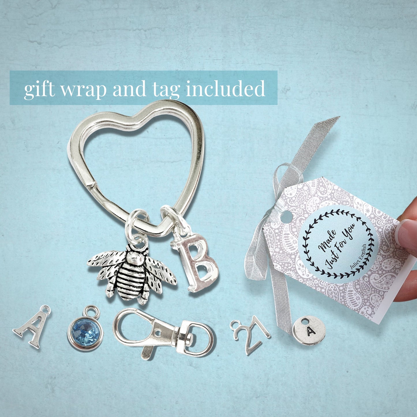 Personalised Honeybee Keyring - Silver