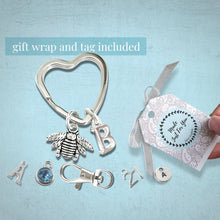 Load image into Gallery viewer, Personalised Bee and Flower Keyring - Silver
