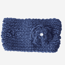 Load image into Gallery viewer, Knitted Flower Headband Blue
