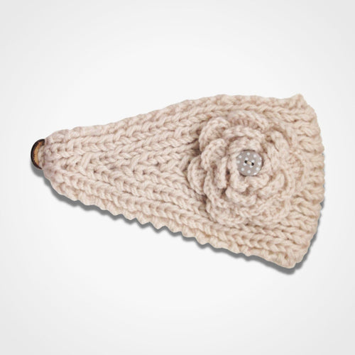 Knitted Flower Headband Cream
