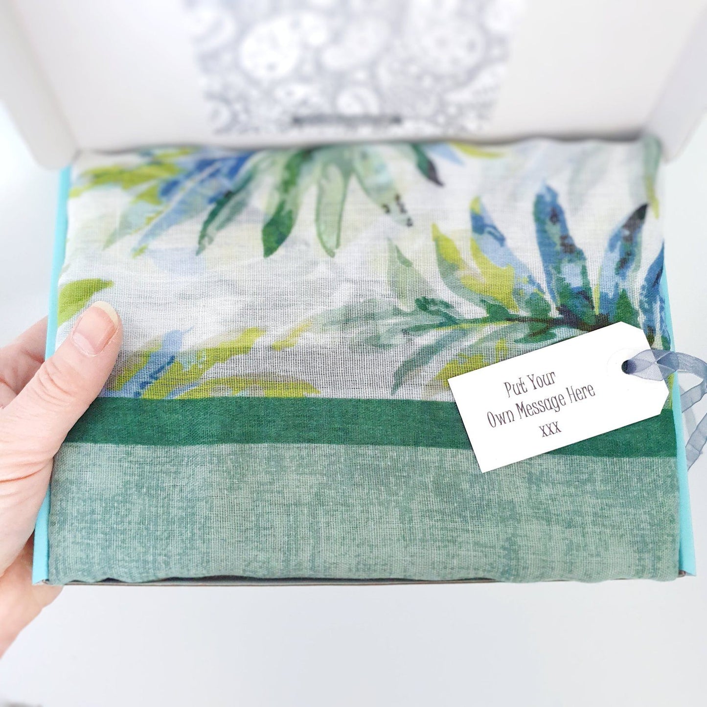 Leafy Print Scarf Gift Box Green