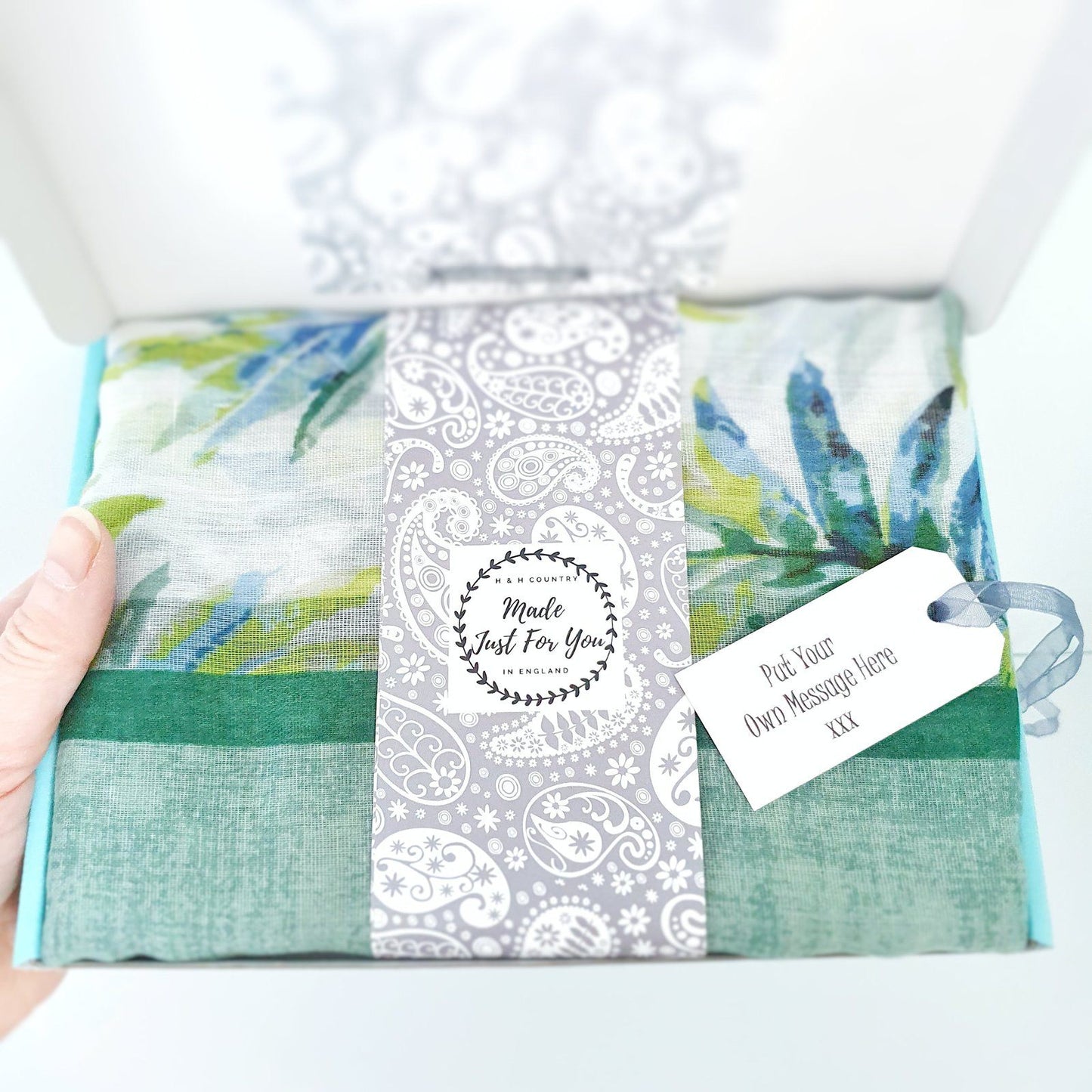 Leafy Print Scarf Gift Box Green