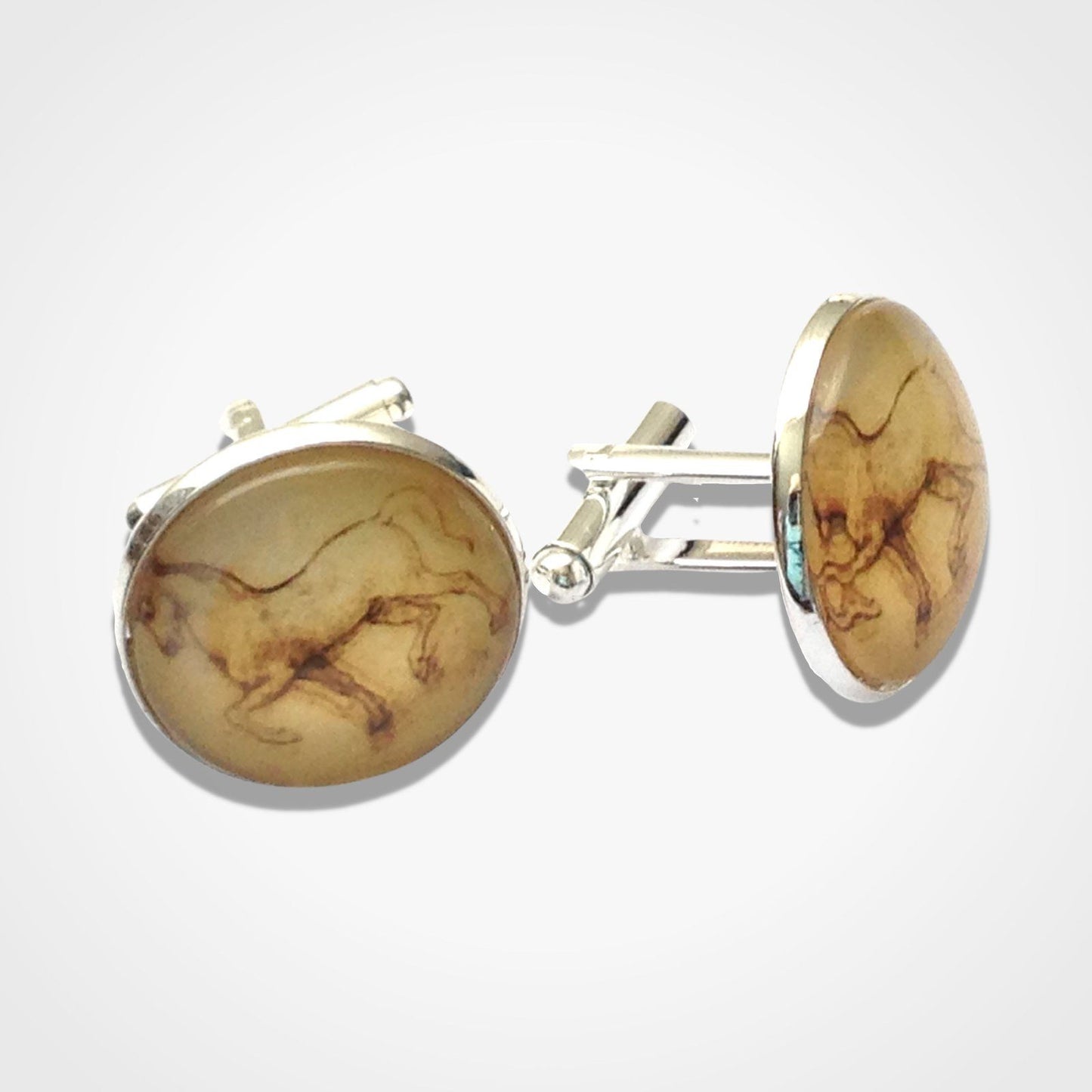 Leonardo Vinci Horse Cufflinks Silver Glass