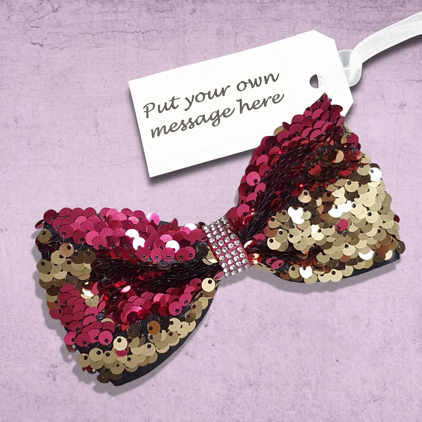 Mermaid Sequin Dog Bow Tie Cerise Gold