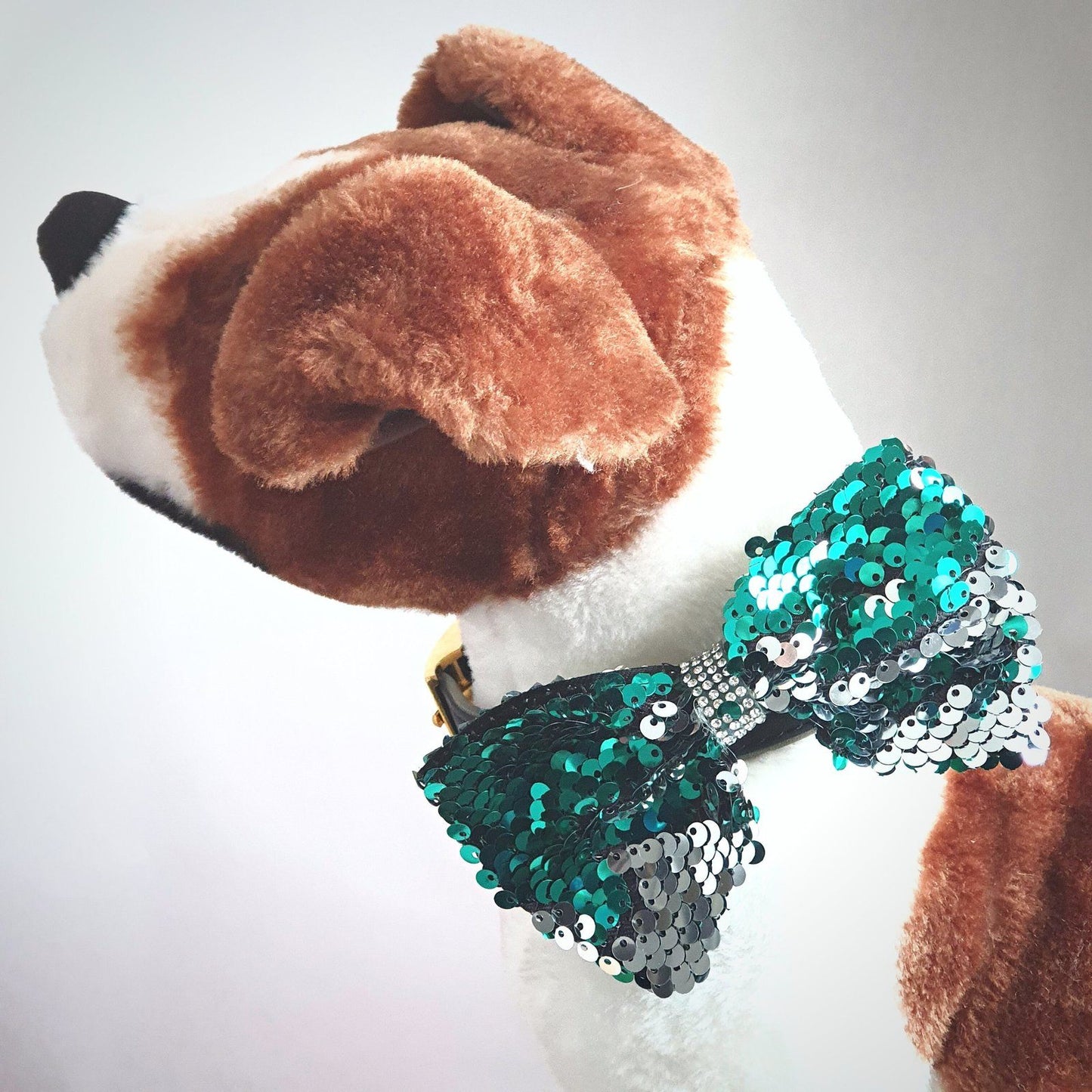 Mermaid Sequin Dog Bow Tie Green Silver