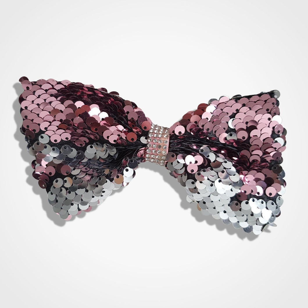 Mermaid Sequin Dog Bow Tie Pink Silver