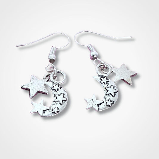 Moon Stars Earrings Silver
