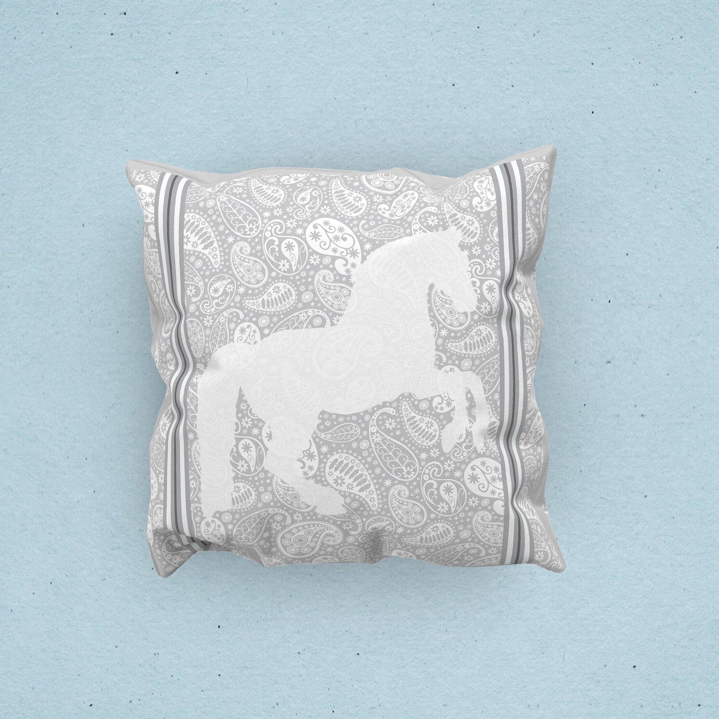 Paisley Horse Cushion Cover Grey