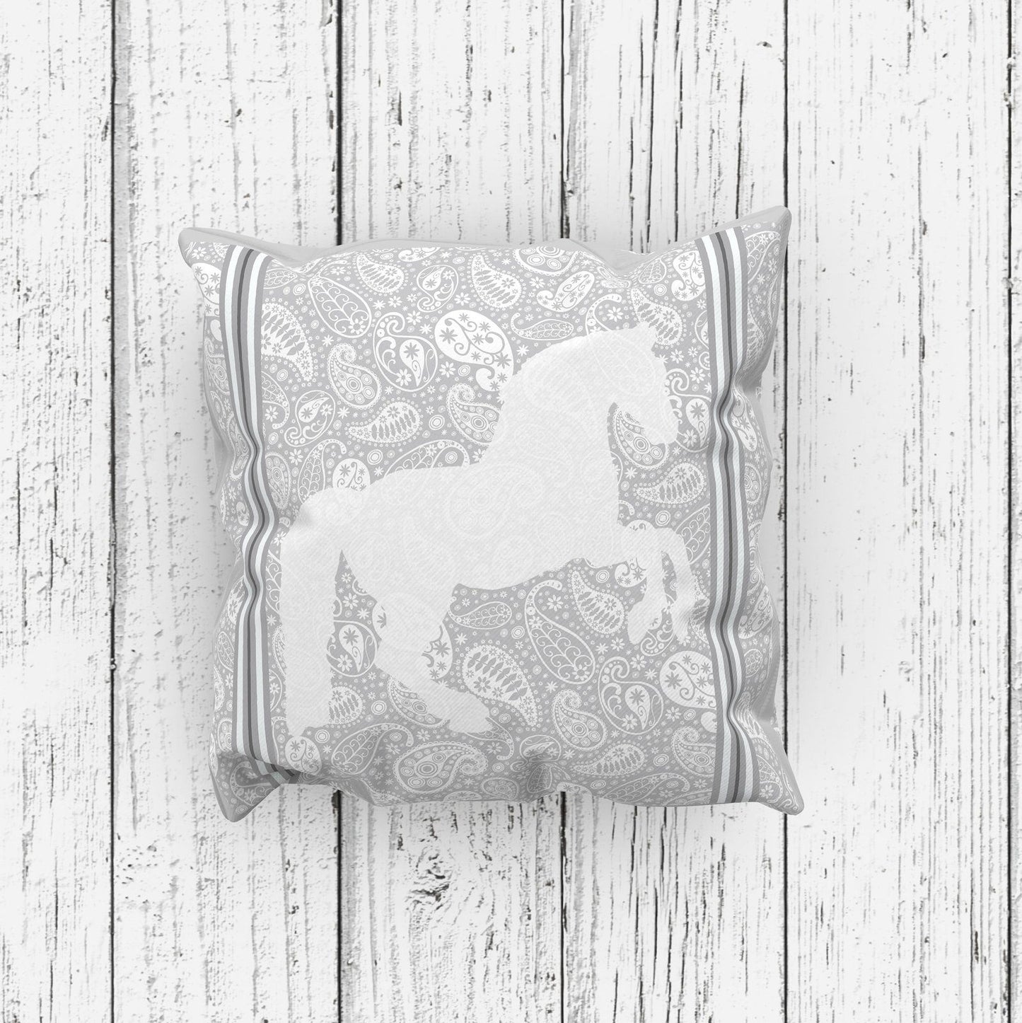 Paisley Horse Cushion Cover Grey