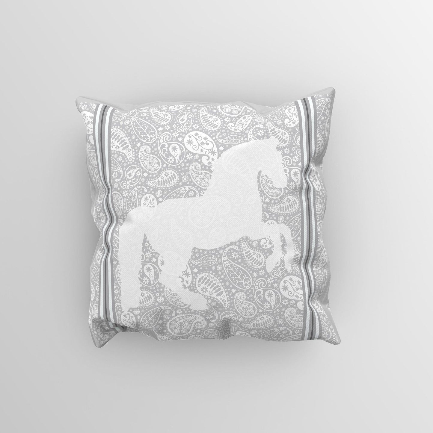Paisley Horse Cushion Cover Grey