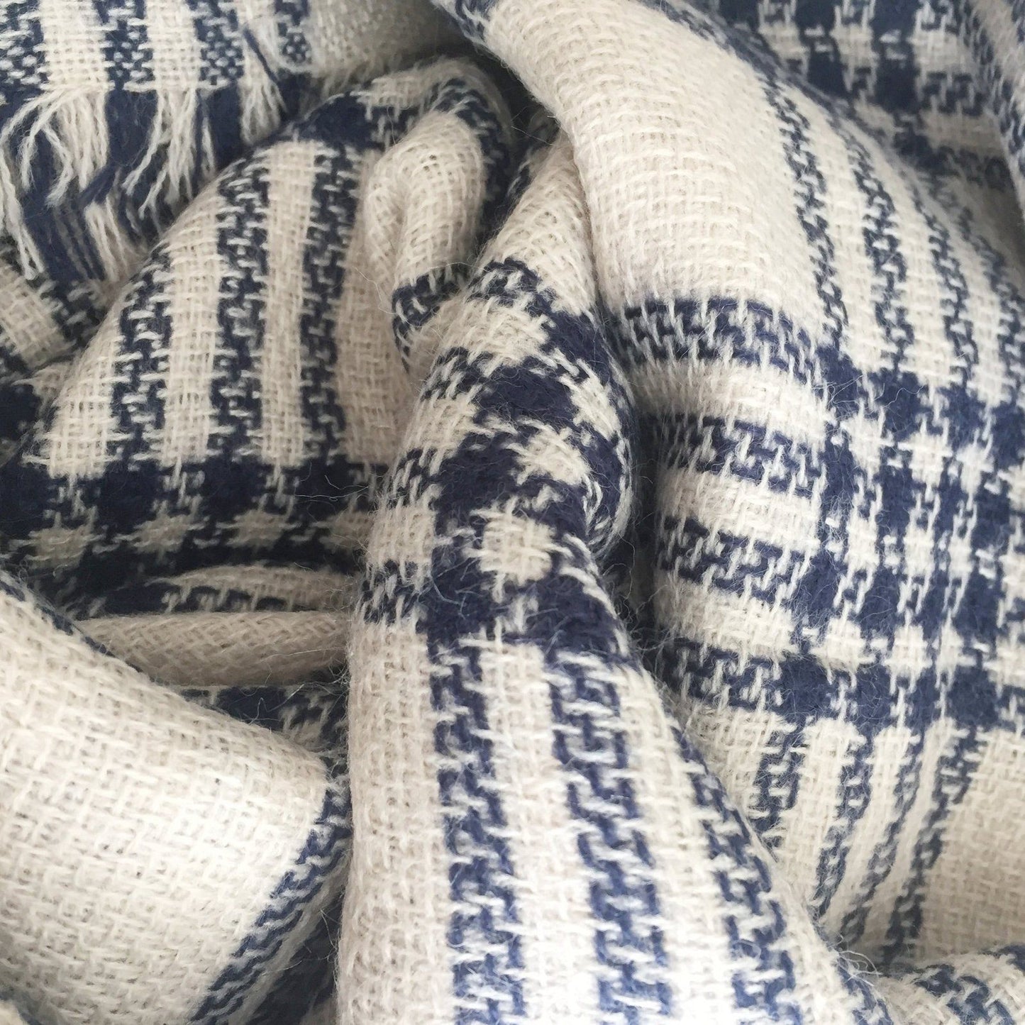 Plaid Blanket Scarf Blue Ecru