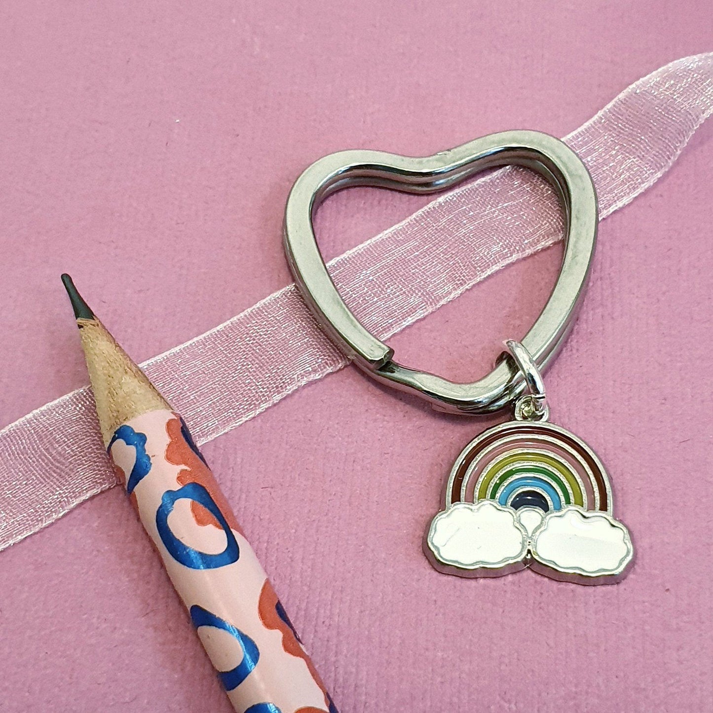 Rainbow Keyring Silver Enamel