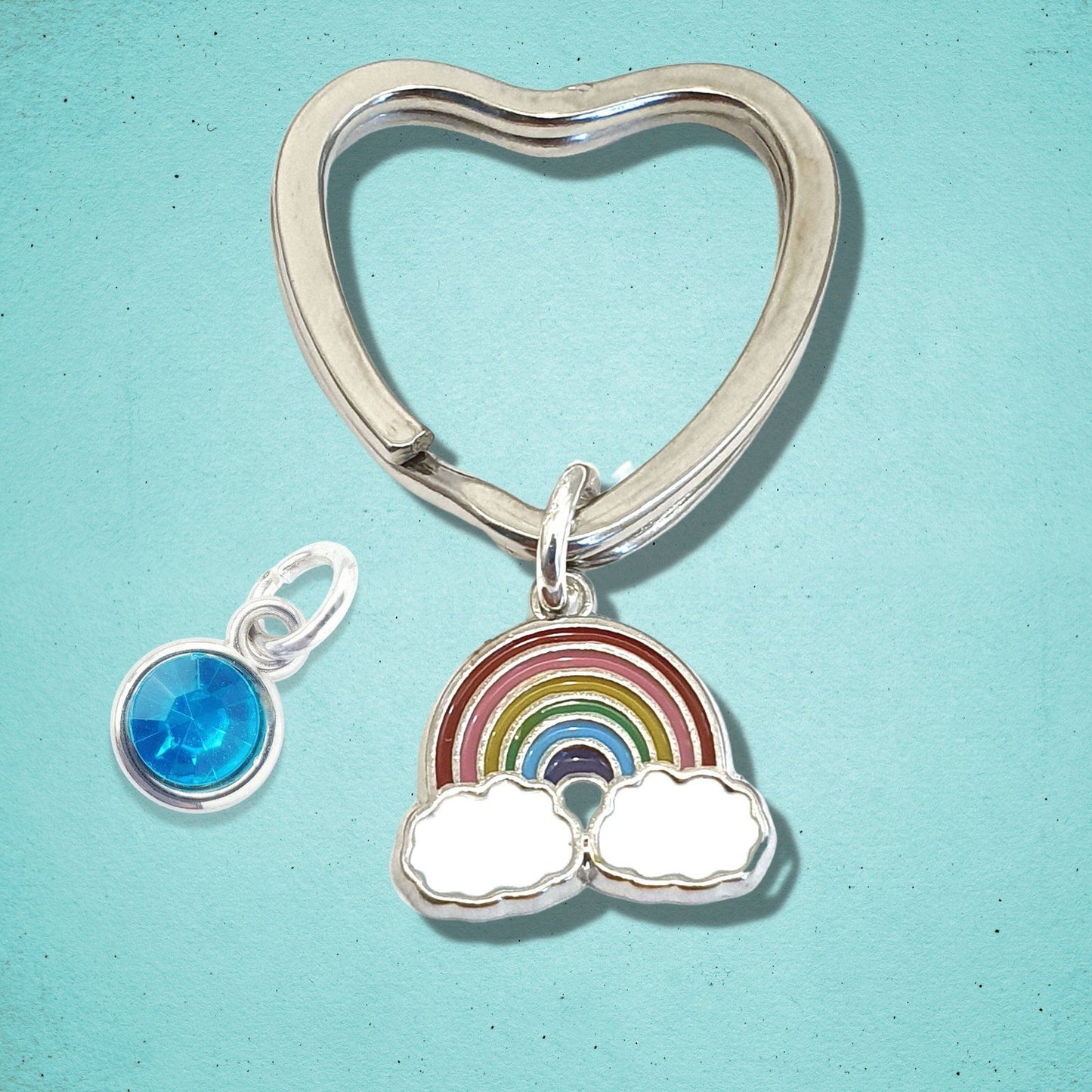 Rainbow Keyring Silver Enamel