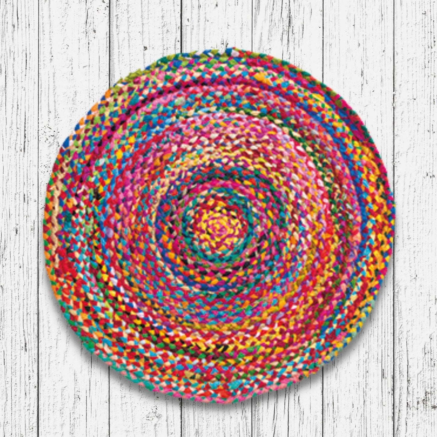Round Multi Colour Cotton Chindi Braided Rug 60cm