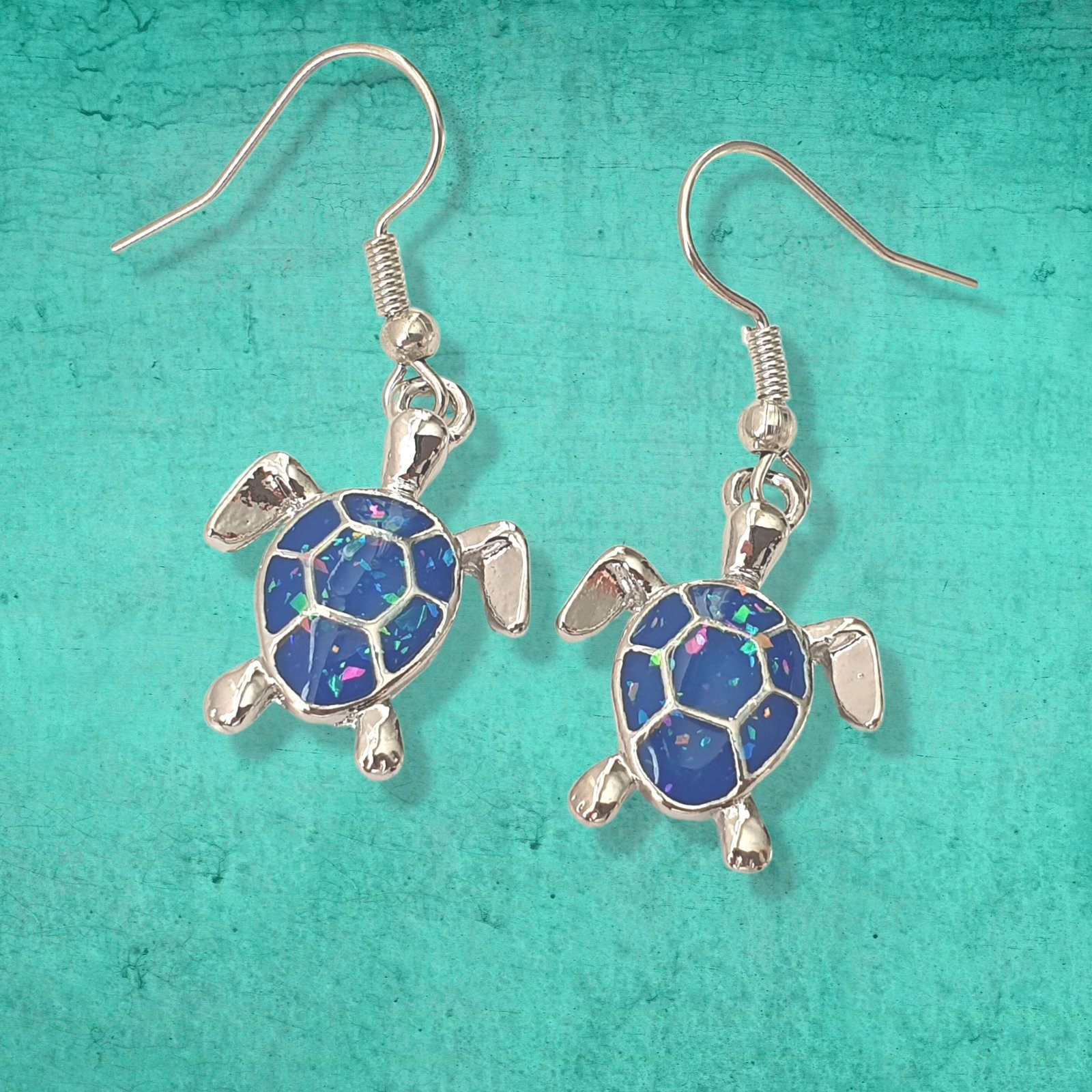 Sea Turtle Earrings Silver Opal