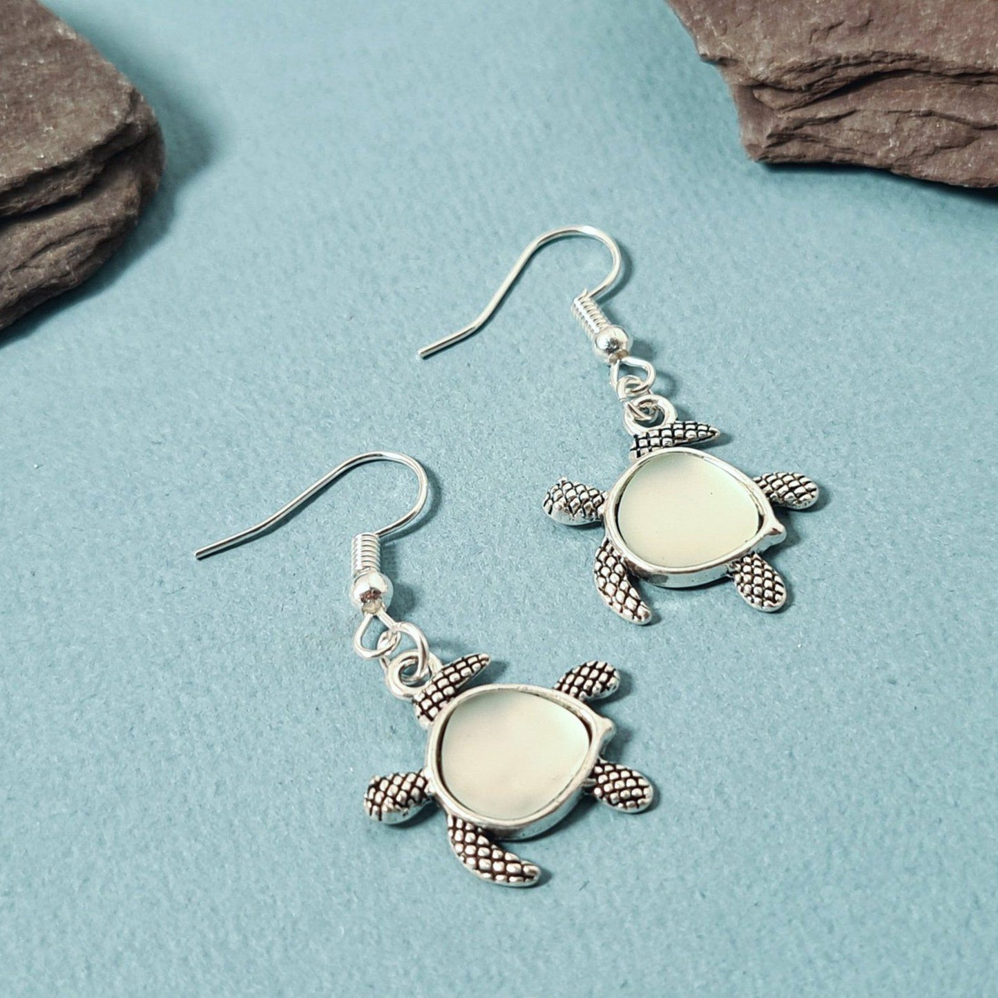 Seaglass Turtle Earrings Eau Nil