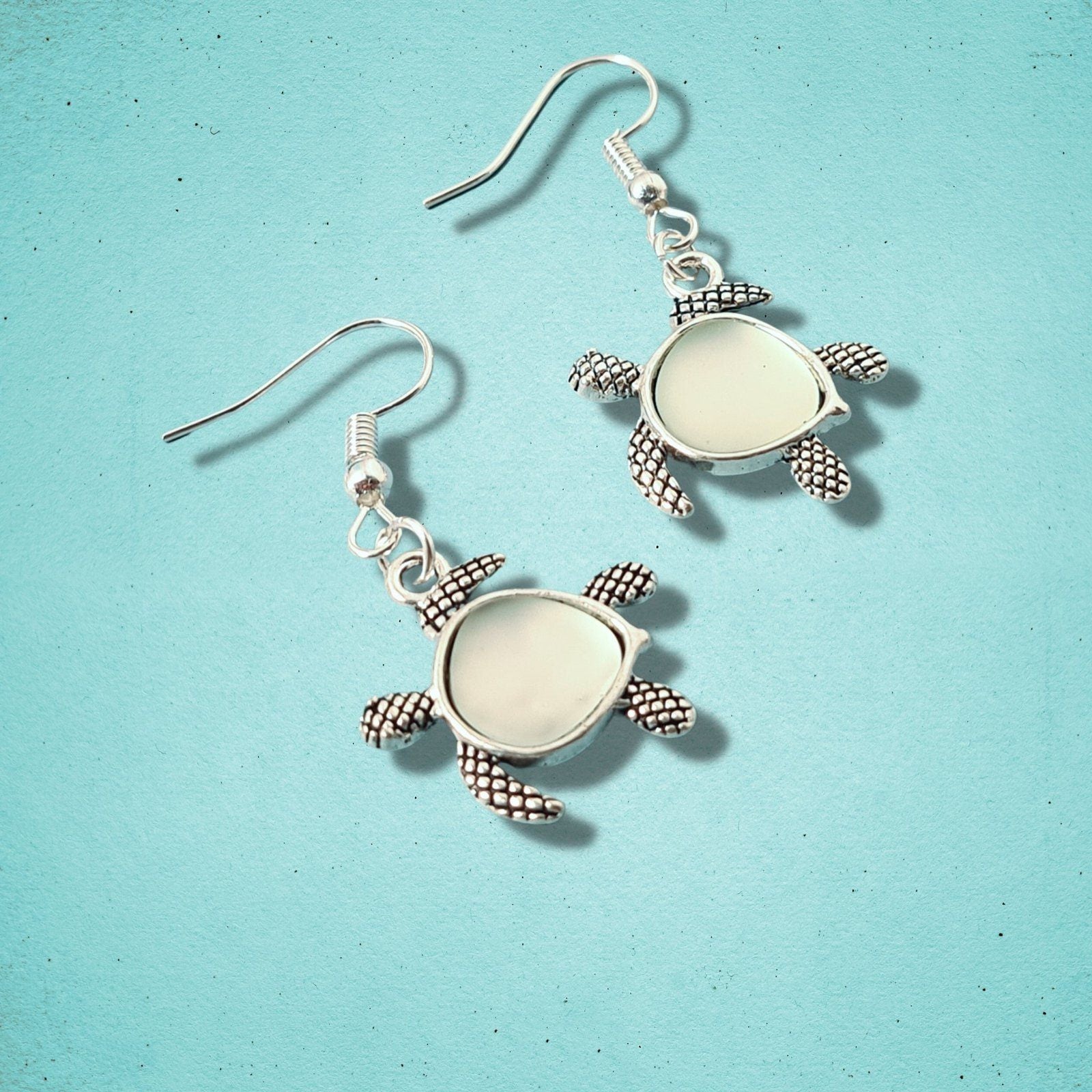 Seaglass Turtle Earrings Eau Nil