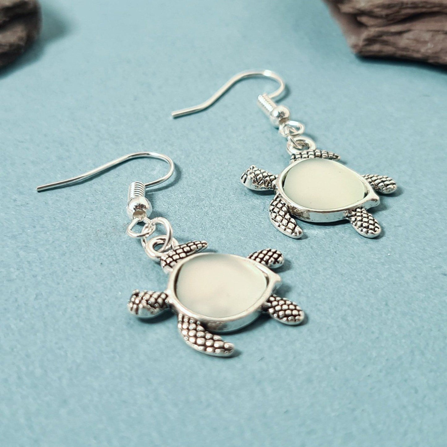 Seaglass Turtle Earrings Eau Nil