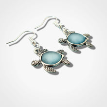Load image into Gallery viewer, Seaglass Turtle Earrings Silver
