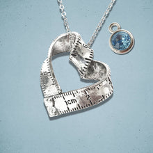 Load image into Gallery viewer, Seamstress Tape Measure Heart Necklace Silver
